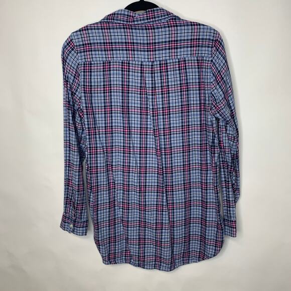Gap Blue Pink Popover Flannel Shirt Top Sz Medium - Picture 2 of 6